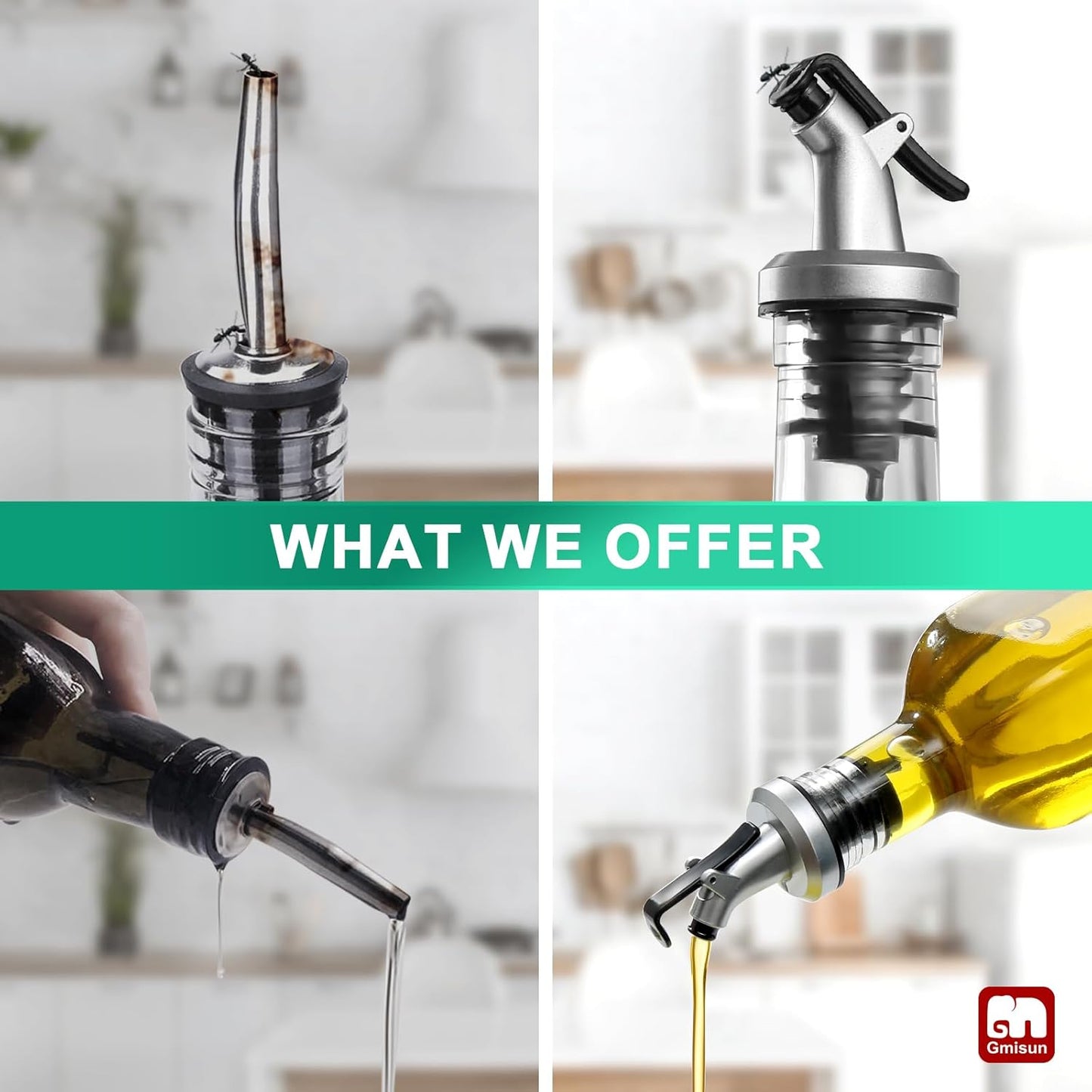 GMISUN Olive Oil Dispenser for Kitchen 4 Pack, Glass Oil Dispenser Bottle 17 fl oz, Cooking Soy Sauce Bottle Container Cruet with Plastic Pourer Spout, Funnel and Labels, Clear