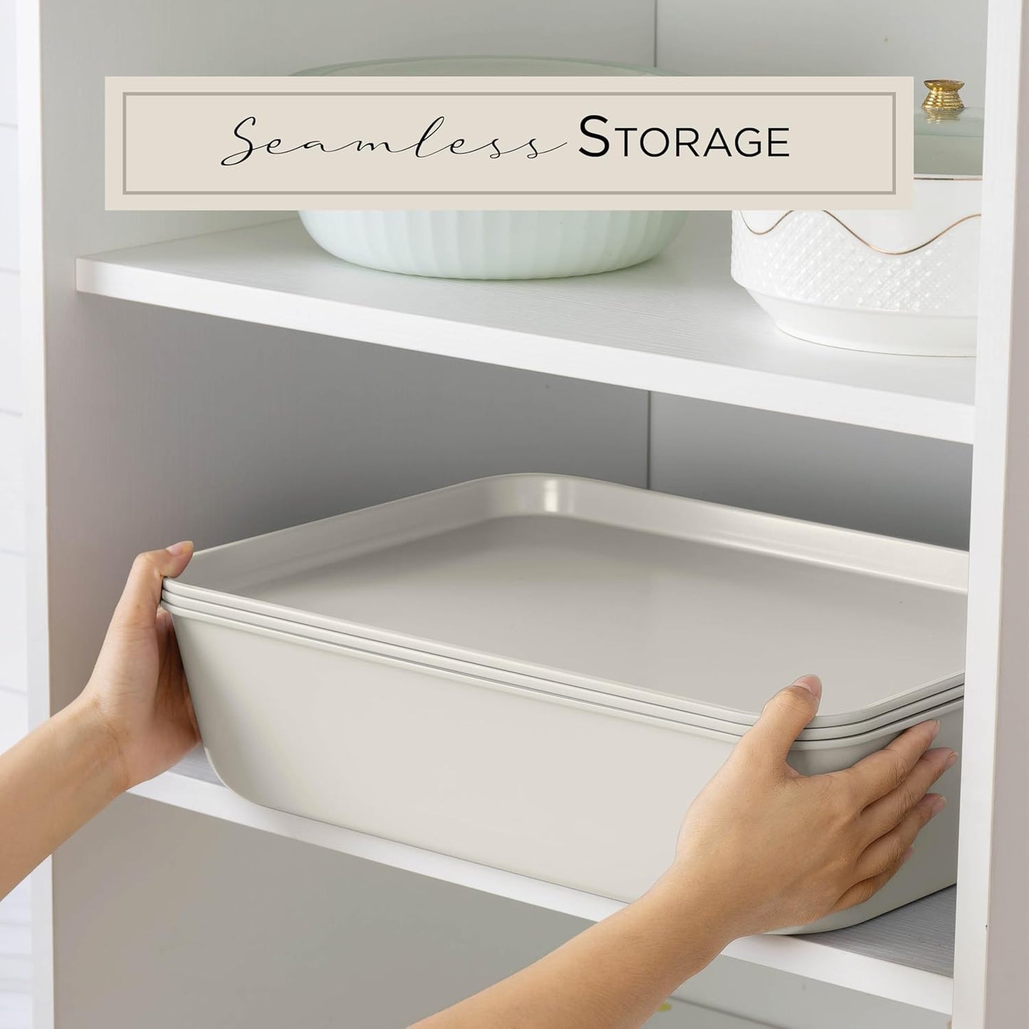 Country Kitchen Nonstick Stackable Bakeware Set - Deluxe Heavy Duty, Durable, Easy Release Baking Set, Cream, 13 Pcs