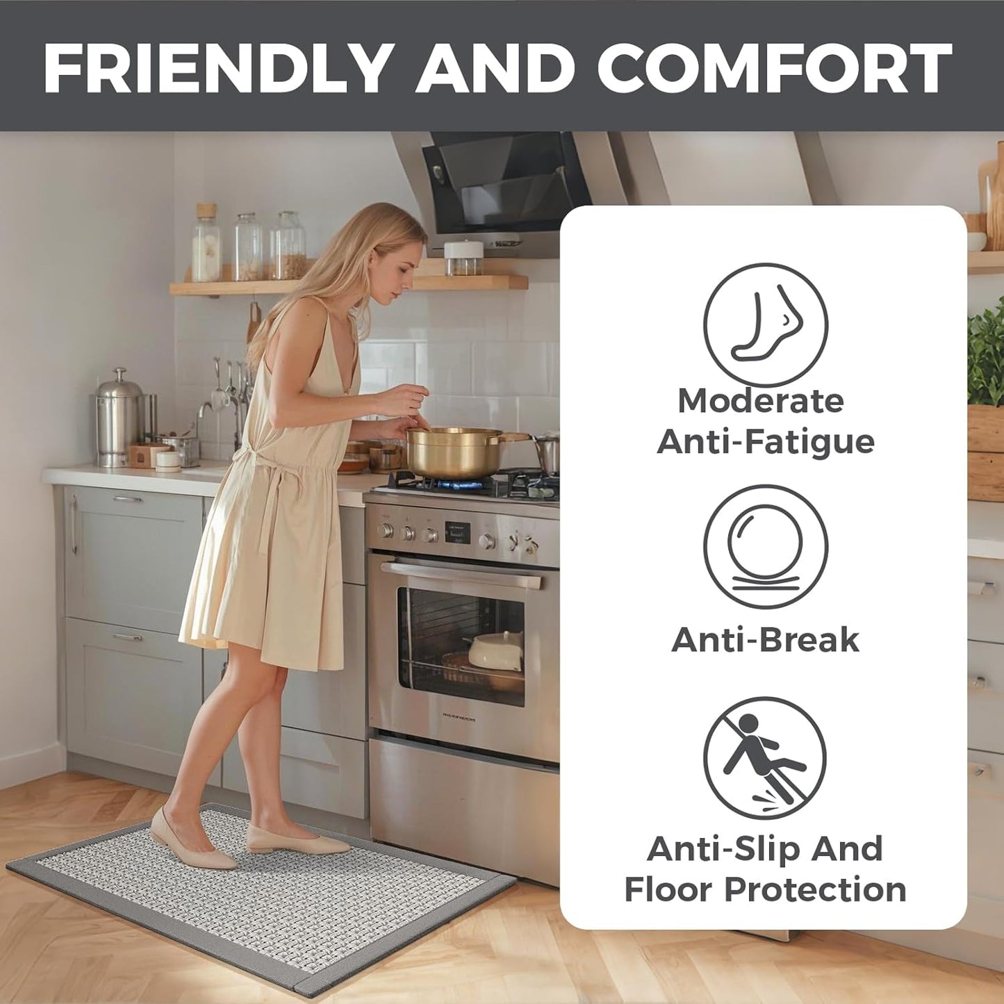 Kitchen Runner Rugs Non Slip Washable Anti Fatigue, 0.4" Thick Super Absorbent Cushioned Kitchen Mats for Floor Jute-Look Woven Sink Mat Standing Mat Office, Laundry, Easy Care, Gray 17"x59"