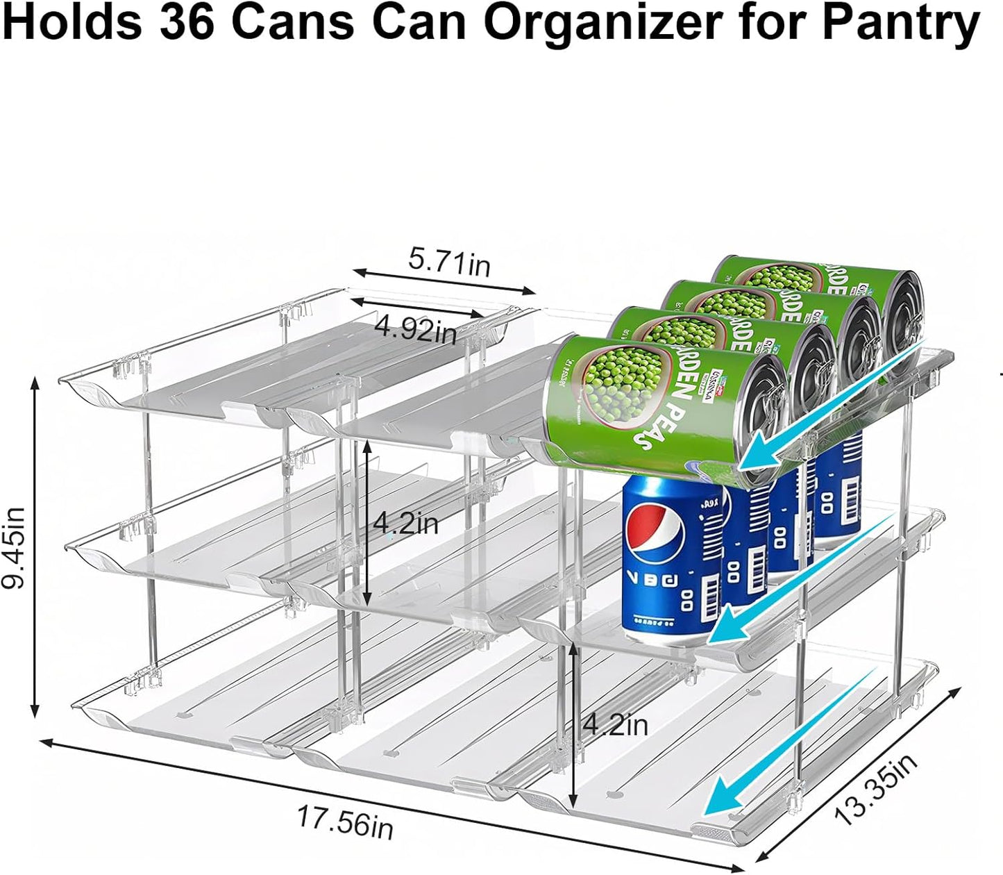 cjc Can Organizer for Pantry Stackable, Clear Can Organizer for Fridge, Auto-Rolling Pop Soda Pantry Organizers for 36 Cans, Storage Rack for Kitchen Cabinet (3 Sets 3 Tiers)