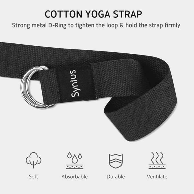 Syntus Yoga Block and Yoga Strap Set, 2 Soft Non-Slip Yoga Blocks 9×6×4 inches, 8FT Metal D-Ring Strap for Yoga, General Fitness, Pilates, Stretching and Toning