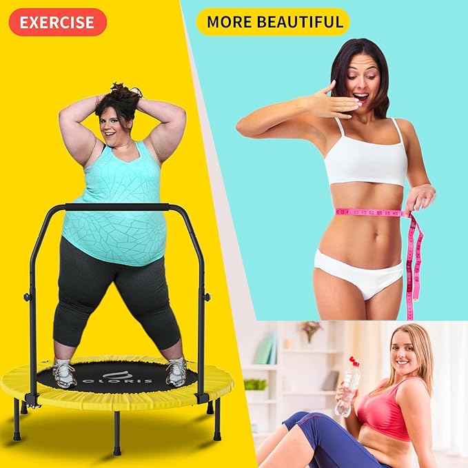 CLORIS 40in Folding Trampoline Mini Trampoline Rebounder Trampoline for Adults Fitness Trampoline with Adjustable Foam Handle, with safty Padded Cover Best Gift for Kids/Adult