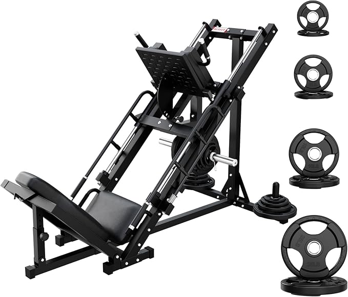 RitFit Adjustable Leg Press and Hack Squat Machine with Weight Plate Set, Professional Home Gym Equipment with Linear Bearings, Specialized for Complete Lower Body Workouts and Weight Storage Posts