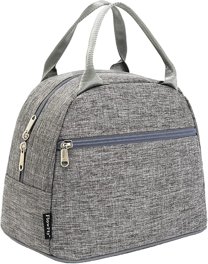 FlowFly Insulated Lunch Cooler Bag - Tote Bag Organizer for Women/Men, Heather Grey