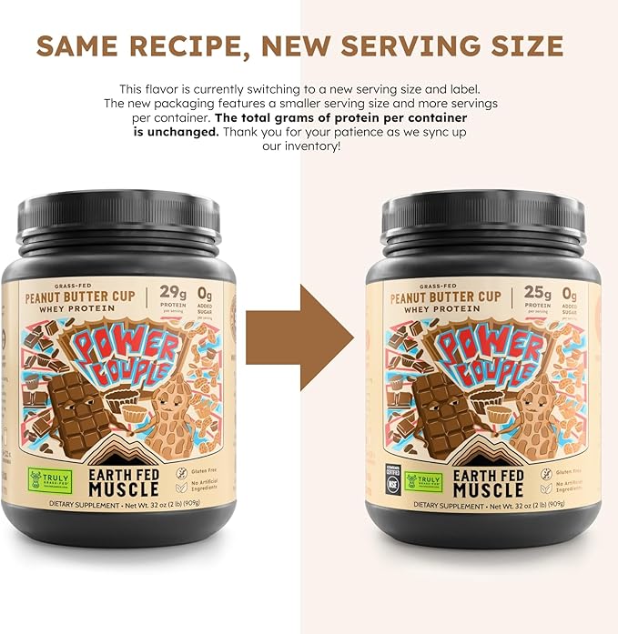 Earth Fed Muscle Power Couple Peanut Butter Chocolate Truly Grass Fed Whey Protein Isolate - NSF-Certified. No Artificial Ingredients, Soy Free, Gluten Free, Non-GMO & Hormone Free 26 Servings