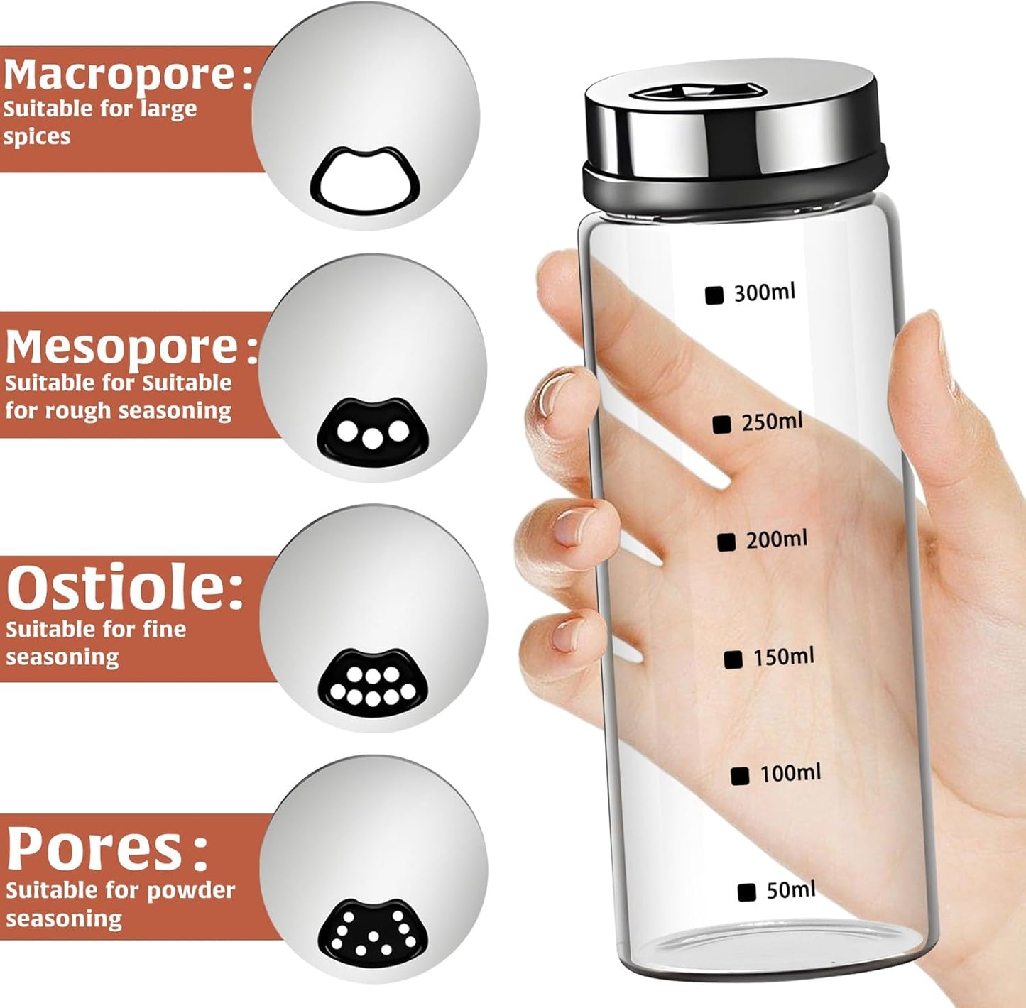 2Pcs Large Salt & Pepper Shakers, Glass Salt & Pepper Shakers with Adjustable Pour Holes, Salt & Pepper Dispensers with Stainless Steel Removable Lids, Salt Spice Shakers for Kitchen Restaurant