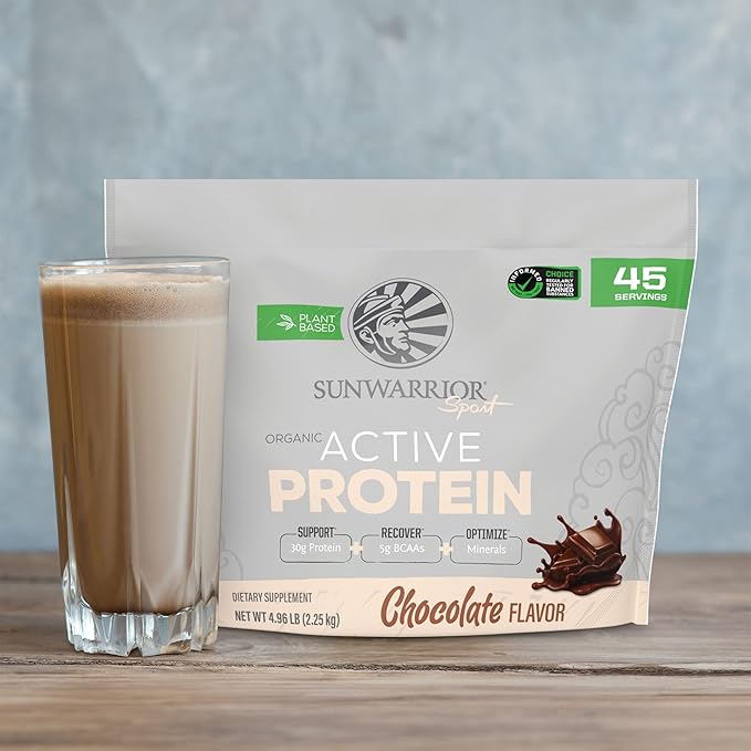 Sunwarrior Organic Plant Based Protein Powder | Vegan Organic Protein Powder with BCAA Amino Acids Plus Recovery Minerals & Botanicals | Non-GMO Soy Dairy & Gluten Free (Chocolate, 45 Servings)