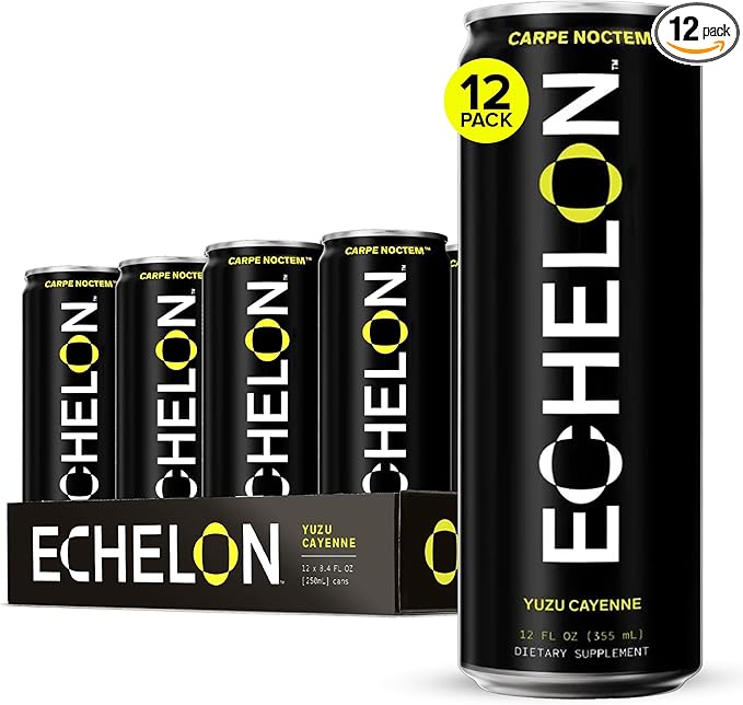 Echelon Pre-Workout Energy Drink | Yuzu Cayenne | 12 Pack | Sustained Energy, Focus and Endurance Dietary Supplement | 300mg of Caffeine | Beta-Alanine, L-Theanine & Fiber | Vegan