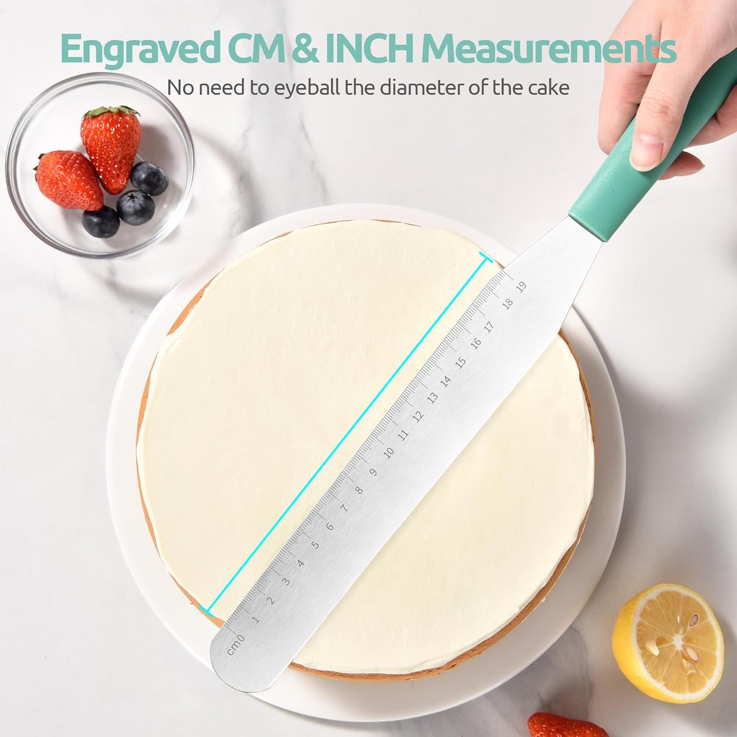 U-Taste Cake Icing Spatulas Set: Straight Decorating Frosting Knife with 6", 8", 10" Thinner Stainless Steel Blade, Flexible Smoothing Spreading Tools with Comfortable PP Handle for Cream (Aqua Sky)