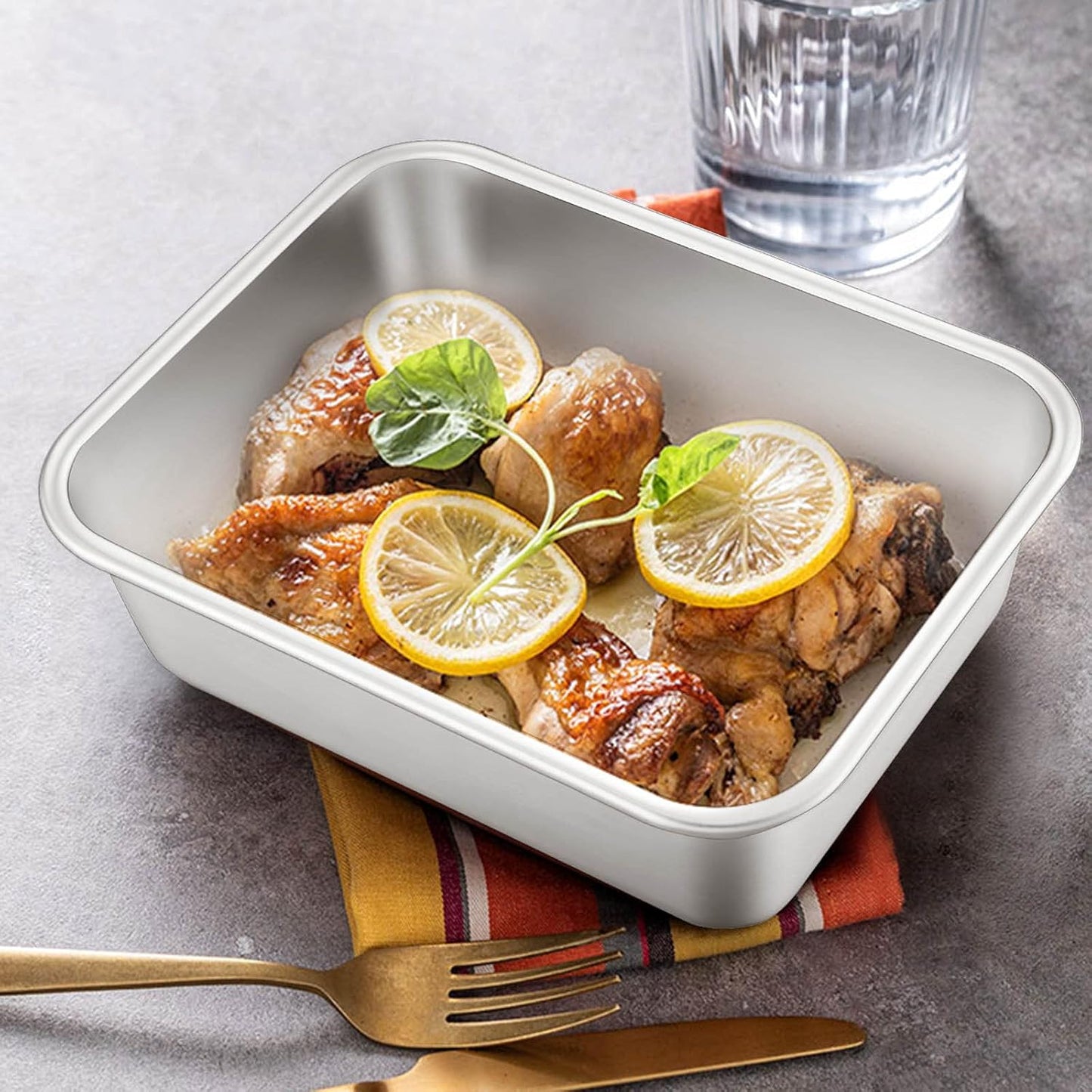 Deep Lasagna Pan Set of 2, E-far Stainless Steel Rectangular Roasting Baking Pans, 12.75 x 10 & 10.6x8.3 Inches Roaster Baking Dish, Non-Toxic & Heavy Duty, Dishwasher Safe