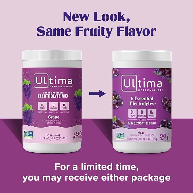 Ultima Replenisher Daily Electrolyte Powder Drink Mix – Sugar Free – Grape, 90 Servings – Hydration Powder with 6 Key Electrolytes and Trace Minerals – Keto Friendly, Vegan, Non-GMO