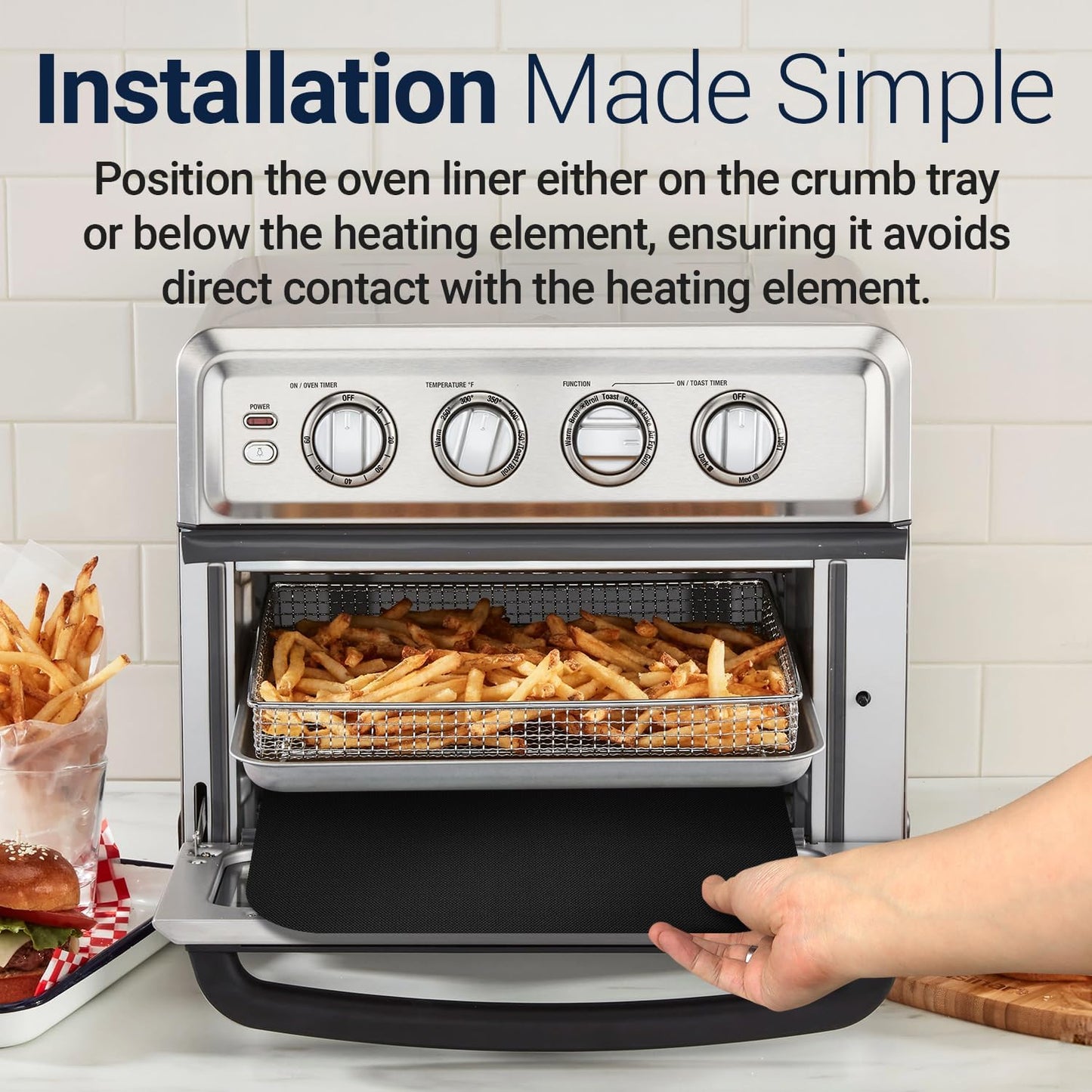 Toaster Oven Liners for Bottom of Oven (4 Pack) Reusable Non-Stick Heat Resistant Toaster Liners, Compatible with Ninja, Cuisinart, Emeril Lagasse & More, Toaster Mat, 12"x12" (Black)