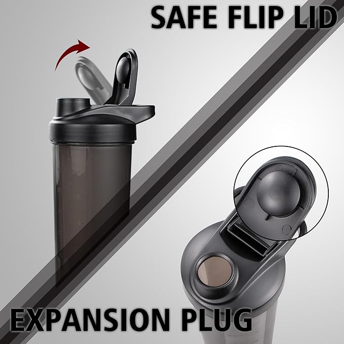 ShakerZoo-6 Pack-Protein Shaker Bottles for Protein Mixes, Shaker Cups for Protein Shakes, 3 pcs 24 ounce and 3 pcs 20 ounce (Black)