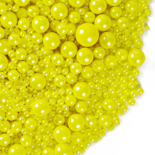 Kasvan Yellow Pearl Sugar Sprinkles - Edible Candy Pearls 130g/4.58 Oz, Mix Size, Baking Cake Decorations, Ice Cream Toppings and Cookie Decorating, Wedding Party Chirstmas Supplies