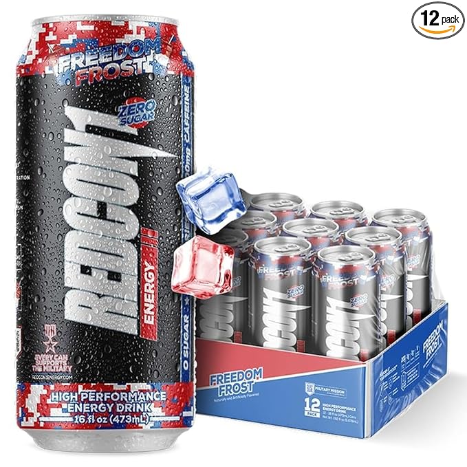 REDCON1 Energy High Performance Drink, Freedom Frost - Zero Sugar Energy Drink with Alpha GPC Nootropic - 200mg Natural Caffeine from Green Coffee Beans - Vitamin B6, B12 & B5 to Boost Mood (12 ct)