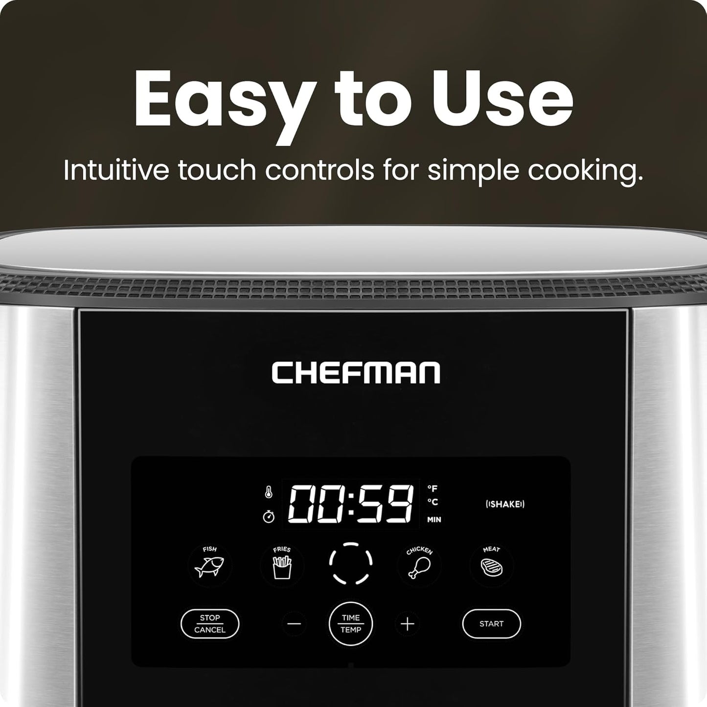 Chefman TurboFry® Touch Air Fryer, XL 8-Qt Family Size, One-Touch Digital Control Presets, French Fries, Chicken, Meat, Fish, Nonstick Dishwasher-Safe Parts, Automatic Shutoff, Stainless Steel