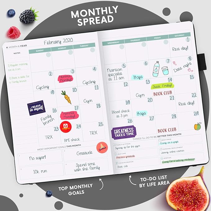 Clever Fox Wellness Planner - Weekly & Daily Health and Wellness Log, Food Journal & Meal Planner Diary for Calorie Counting, Notebook for Medical Condition Tracking, A5-Sized - Black