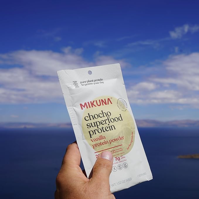 Mikuna Chocho Superfood Protein, Plant-Based Protein Powder, Travel Packs - Vegan, Gluten Free, 3g Net Carbs or Less, and Bioavailable, Non-Isolate (8 Servings, Vanilla)