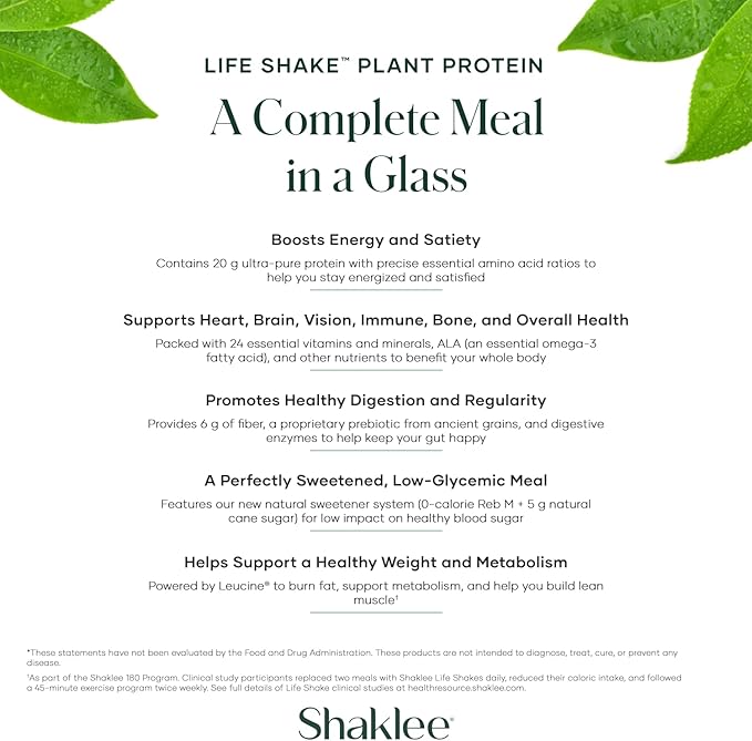 Shaklee Life Shake™ Plant Protein Rich Chocolate - Complete Meal Replacement with 20g Protein, 6g Fiber, 24 Vitamins & Minerals - Supports Satiety & Healthy Weight - Non-GMO - 14 Servings