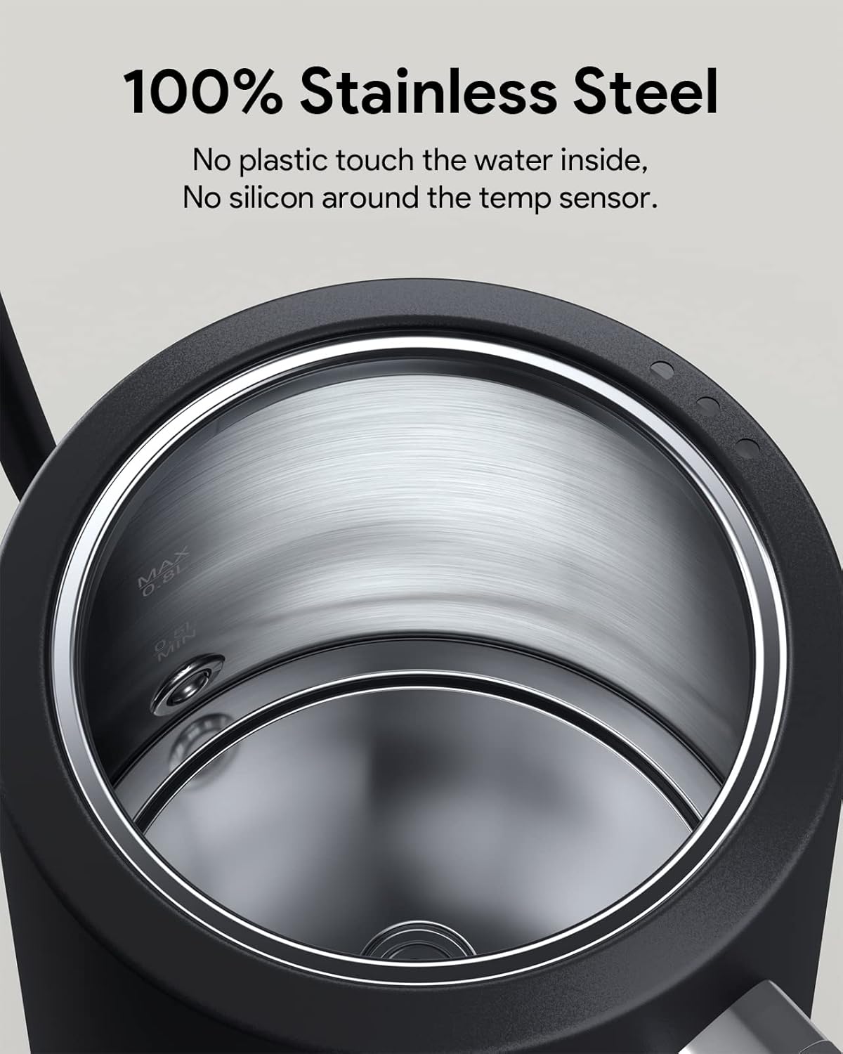 Gooseneck Electric Tea Kettle Pour-Over Kettle for Coffee, with 5 Variable Presets, 100% Stainless Steel Inner, with Keep Warm and Mute Function 0.8L, 1000W Quick Heating, Matte Black