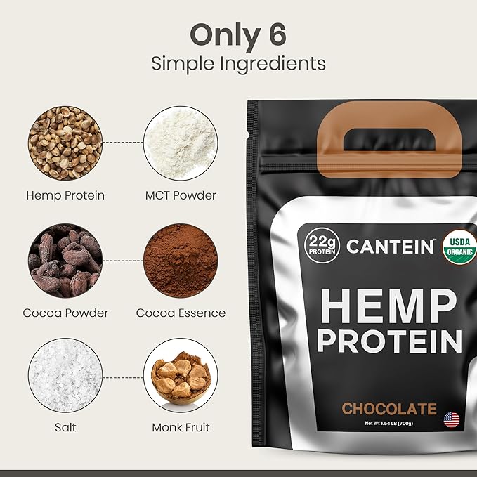 Organic Hemp Protein, Vegan Protein Powder, Clean Plant Based Protein Powder, Non Dairy Protein, Lactose Free Natural Protein, Gluten Free- 20 Servings, Chocolate