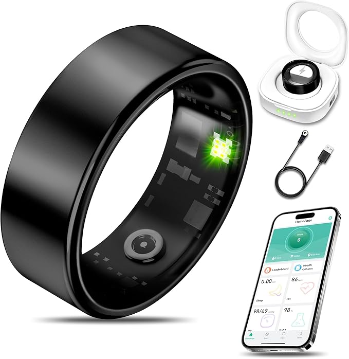 Smart Health Ring for Women Men Fitness Tracker with Heart Rate, Blood Oxygen, Blood Pressure, Sleep Monitoring, Step Counting, IP68 Waterproof for iOS and Android, No Subscription Fee, Black 11