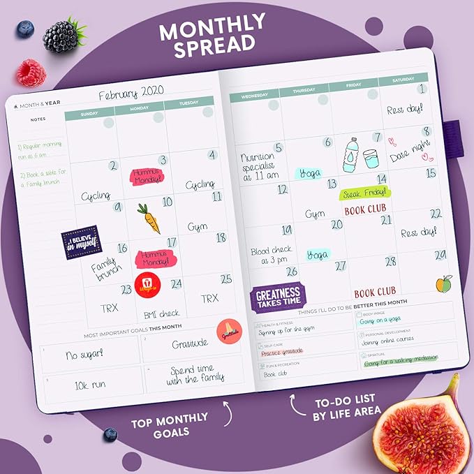 Clever Fox Wellness Planner - Weekly & Daily Health and Wellness Log, Food Journal & Meal Planner Diary for Calorie Counting, Notebook for Medical Condition Tracking, A5-Sized - Purple