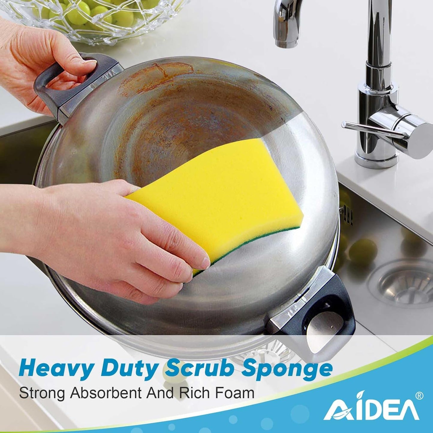 AIDEA Sponges Kitchen, XL Heavy Duty Dish Sponge, Cleaning Dish Scrubber Sponge for Home and Kitchen, Extra Large Cleaning Supplies for Pots, Pans, 24 Pack