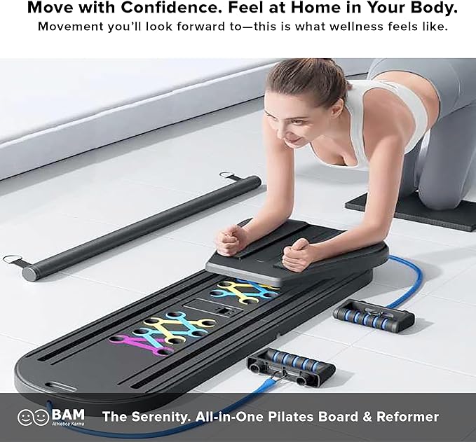 BAM Athletica Serenity Foldable Pilates Reformer Board | Compact Home Pilates Machine for Gentle Core, Balance & Mobility | Low-Impact Pilates Board with Light Resistance for Pilate Beginners