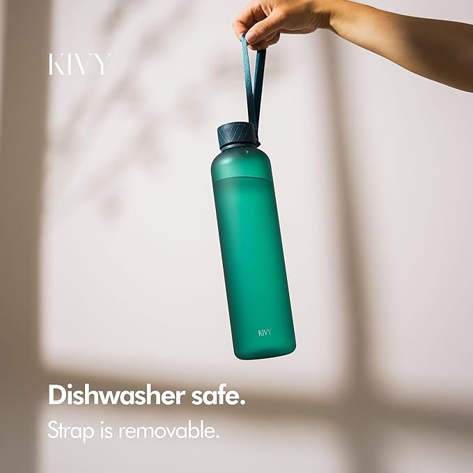 KIVY Slim Water Bottle 32oz [Lightweight & Shatterproof] Fits Backpack & Cupholder for Travel, Sports, School, Gym - Teal green water bottle no straw - Gym water bottle screw top - Dishwasher Safe