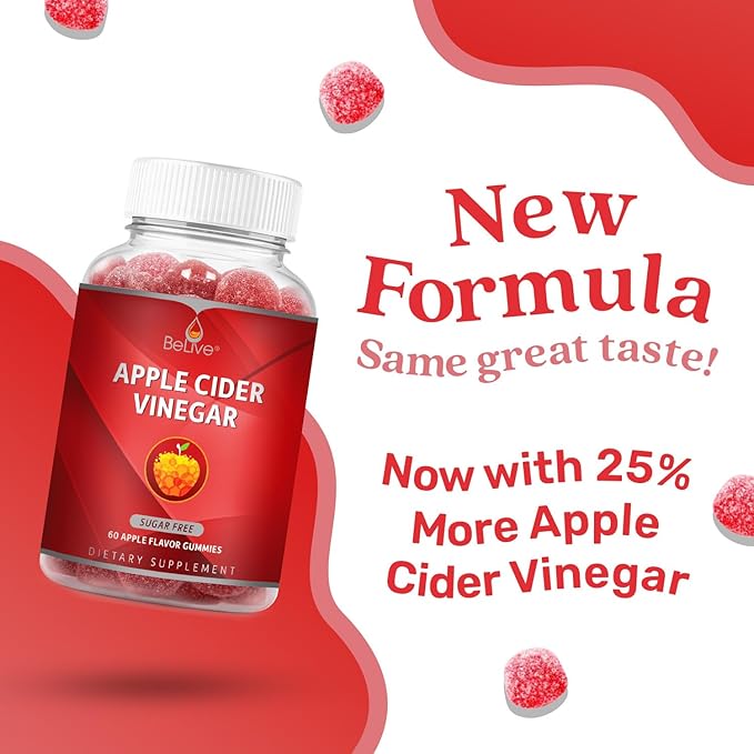 BeLive Apple Cider Vinegar Sugar Free Gummies – Great for Digestion & Healthy Diet - Gluten Free, No Glucose Syrup, ACV Gummies Alternative to Capsules & Drink (120 Ct) – 2 Pack
