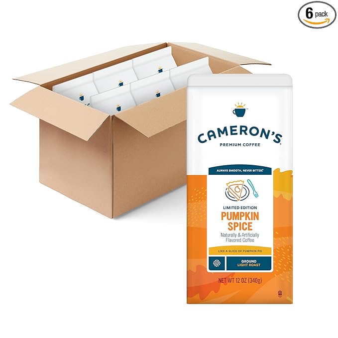 Cameron's Coffee Holiday Roasted Ground Coffee Bag, Flavored, Pumpkin Spice, 12 Ounce (Pack of 6)