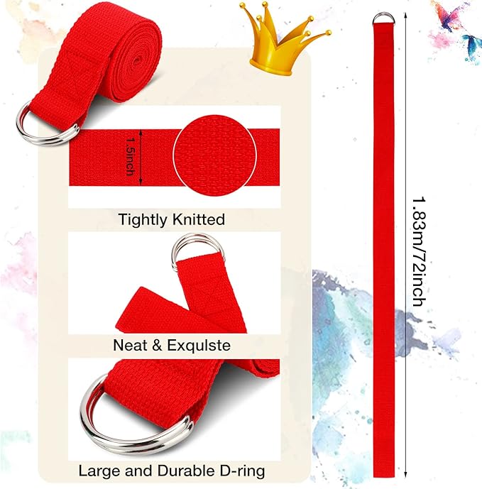 Jerify 10 Pcs Yoga Strap for Stretching Bulk 6ft Exercise Stretch Band with Metal D Ring Adjustable Pilates Non Elastic Yoga Stretch Belt for Women Men Physical Fitness Gym Workout Dance