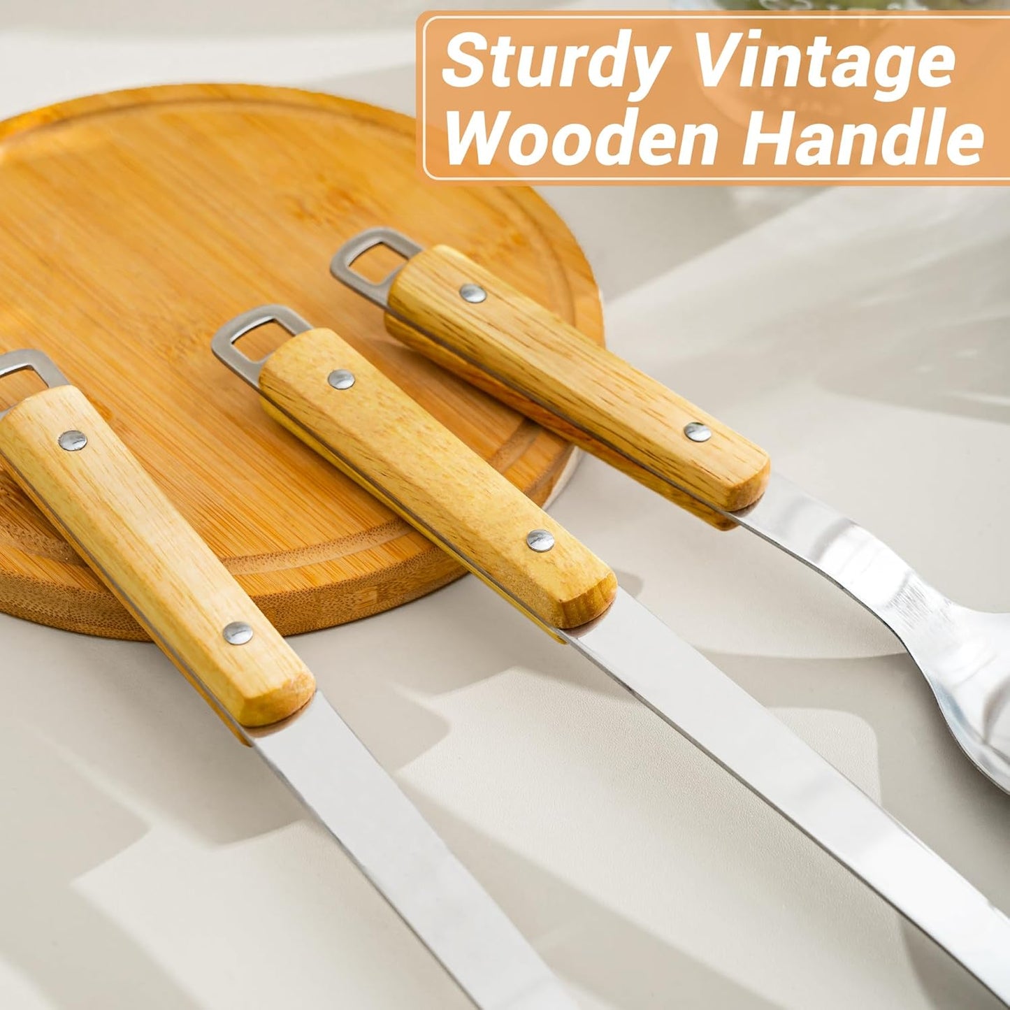 FJNATINH Cooking Utensils - Spatula and ladle Set with Wood Handle, 8 Pieces Wok Utensils Tools - Wok Accessories Cookware Set