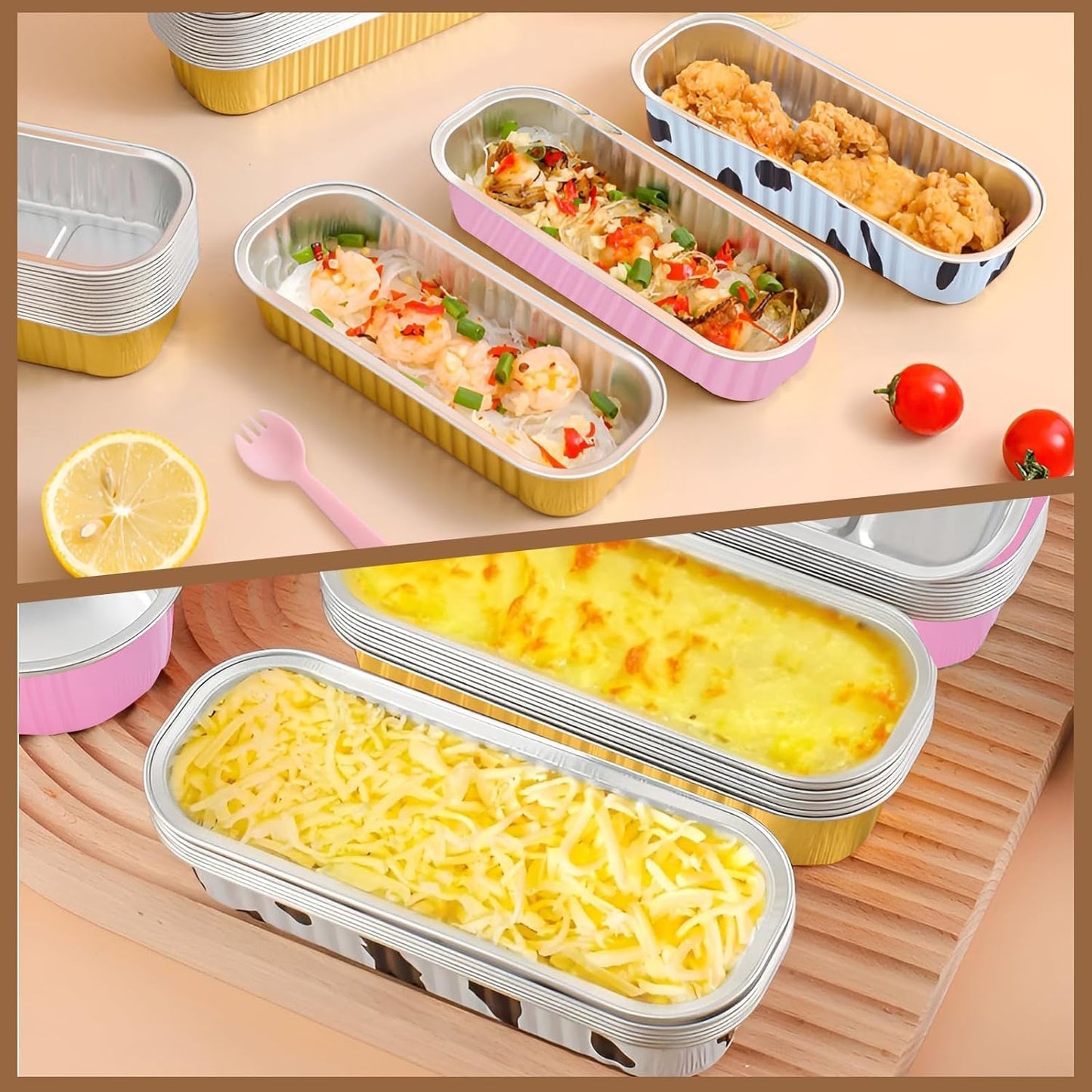 50 PCS Multiple colors Mini Loaf Pans with Lids, 6.8oz Cake Pans for Baking, Disposable Mini Aluminum Foil Loaf Pans, for Party Individual Serving.
