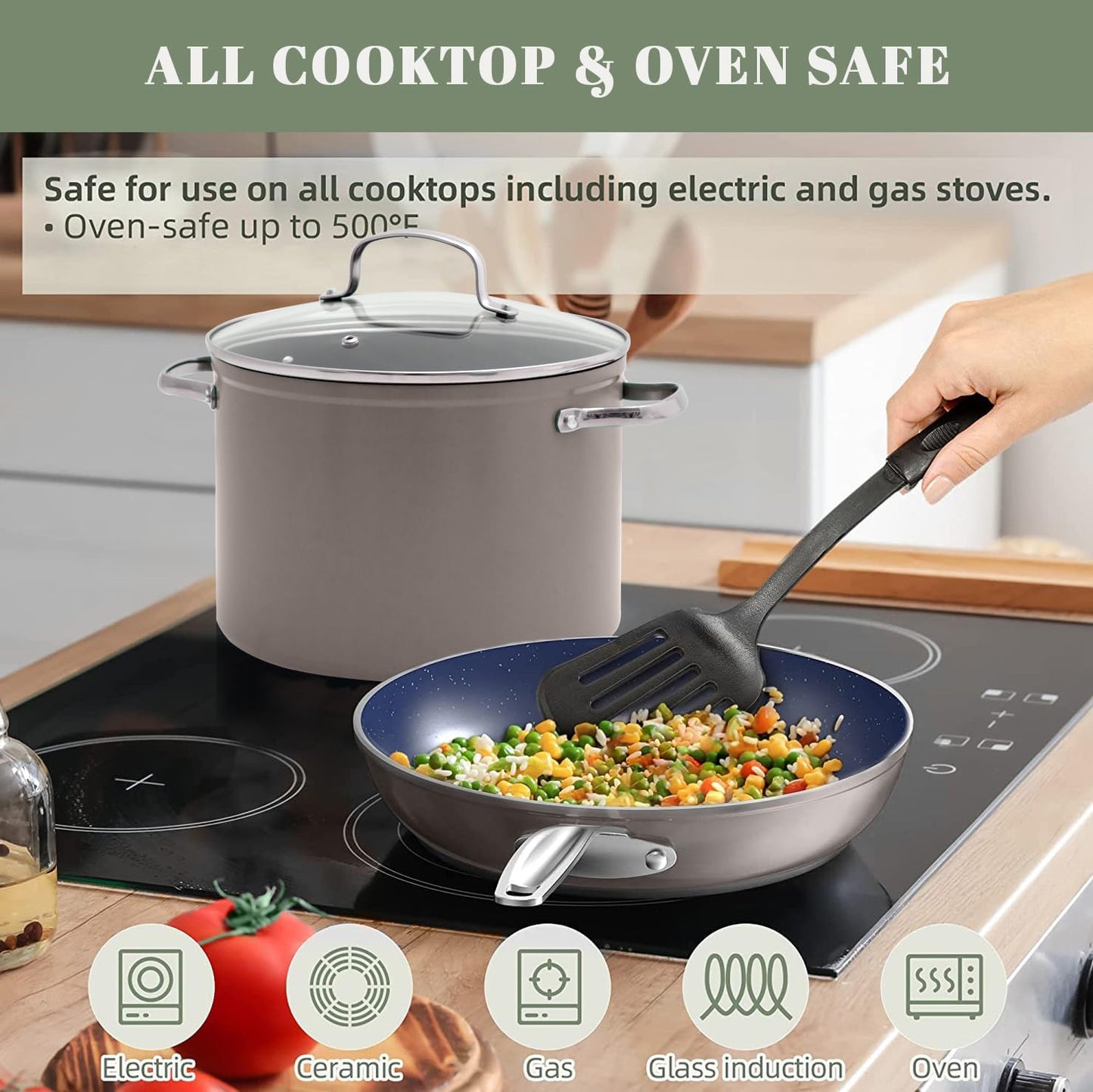 Nuwave 12pc Forged Lightweight Cookware Set, G10 Healthy Duralon Ceramic Ultra Non-Stick Coating, Vented Tempered Glass Lids, Stay-Cool Handles, Induction-Ready & Works on All Cooktops, PFAS Free