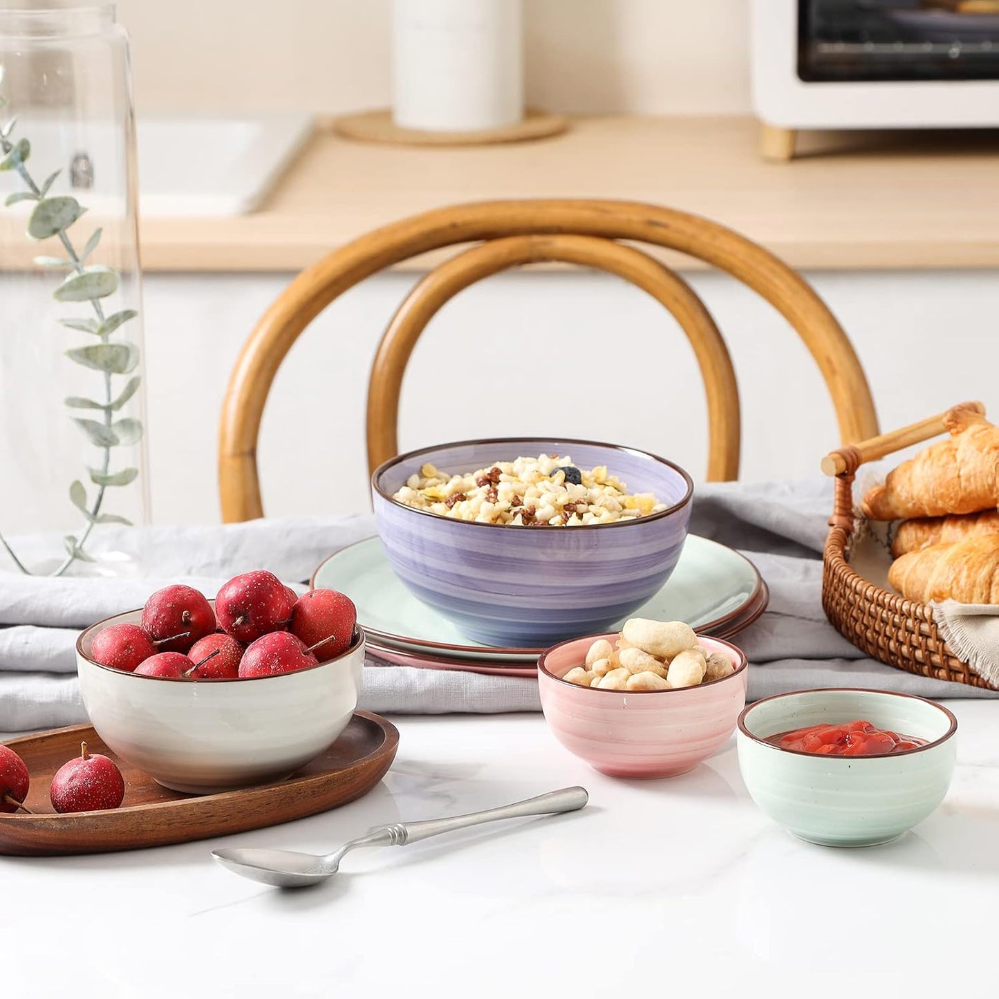 Selamica Ceramic 24 Oz Cereal Bowls Set, Deep Soup Bowls, 5.9 Inch Porcelain Kitchen Bowls for Pasta Salad Dessert Oatmeal Ramen, Microwave Dishwasher Safe, Set of 6, Gradient Color