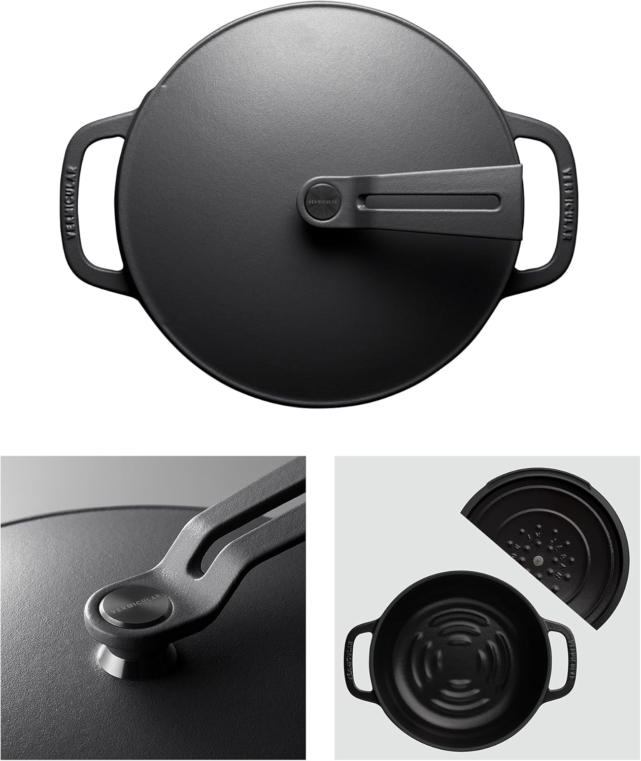 Vermicular Oven Pot 2.0 | Lightweight Enameled Cast Iron Pot | 22cm (3.7 Qt) | Non-Toxic | Induction-compatible | Dutch Oven | Made in Japan | Matte Black