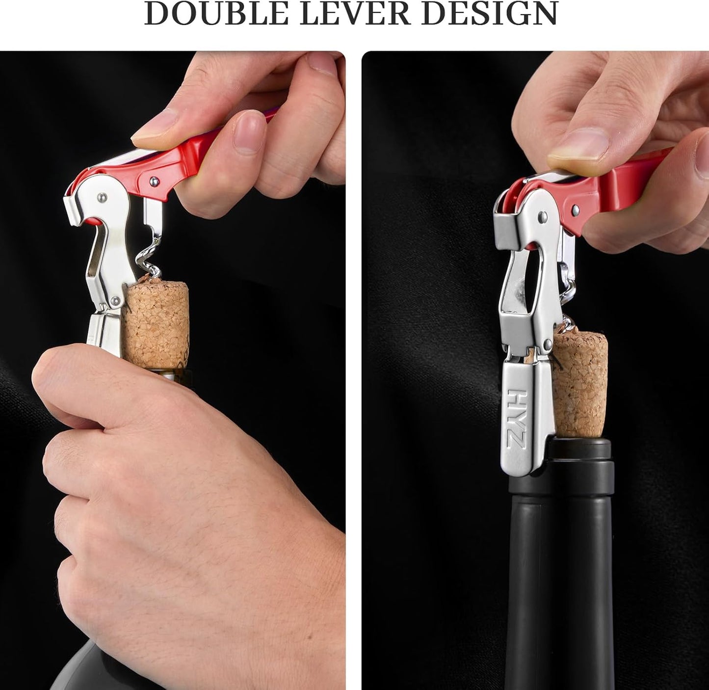 HYZ 2-Pack Wine Opener Waiter Corkscrew, Professional Wine Key for Servers, Bartender with Foil Cutter, Manual Wine Bottle Opener Double Hinged (Red)