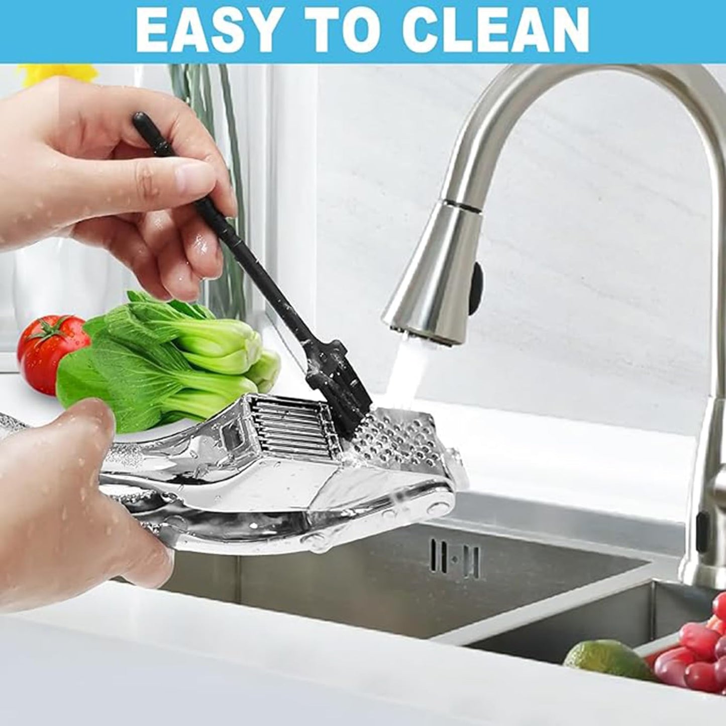 Garlic Press and Slicer 2 in 1, Rust Proof & Dishwasher Safe Professional Garlic Mincer Tool, Effortlessly Crush and Mince Garlic with this Ergonomic Handle-Garlic Peeler & Brush ANCQMI(Pear white)