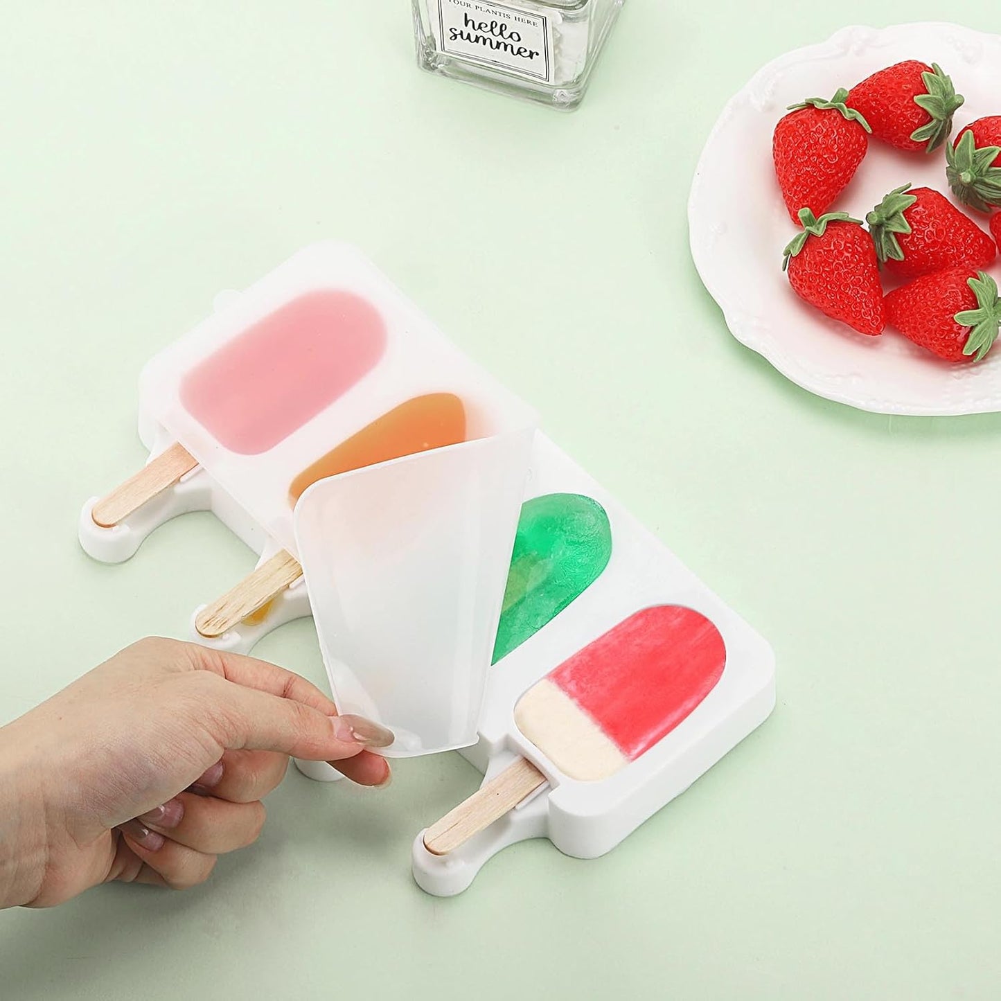 3 Set Samll Popsicles Molds with Lids and 100 Pieces Wooden Popsicles Sticks, 4 Cavities Silicone Ice Cream Molds for Making Cakesicles, Cake Pops, Ice Cream - BPA Free