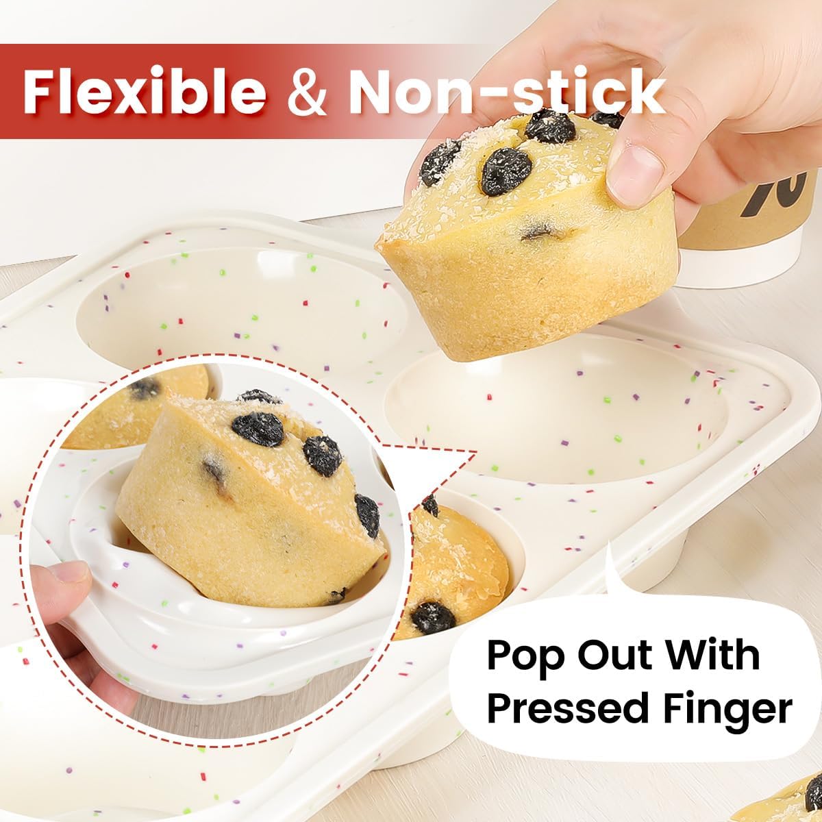 Jumbo Muffin Pan, Metal Reinforced Frame 3.5 inch Large Silicone Cupcake Pan 6 cups Large Muffin Pan with Handle Nonstick Jumbo Muffin Tin for Baking Giant Homemade Muffins, Cupcakes, Frittatas