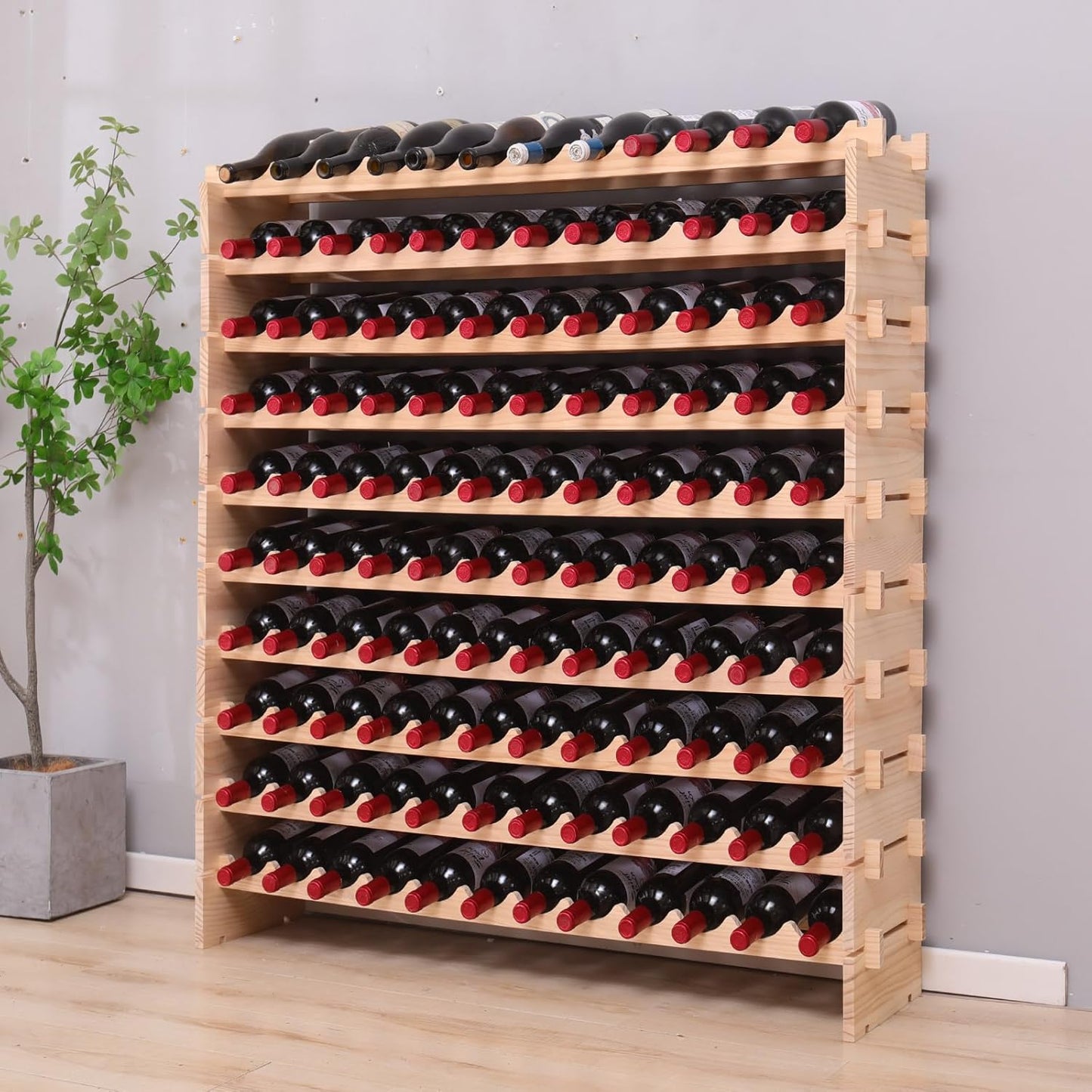 Freestanding Wine Rack Cabinet Floor Standing 120 Bottle Pine Stackable Storage Modular Wine Rack Display Stand