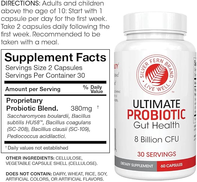 Silver Fern Brand Family Probiotics - Ultimate Adult Probiotic (1 Bottle = 60 Capsules) Plus Ultimate Children's Probiotic for Kids (1 Bottle = 30 Chewables) - Gut Health & Microbiome Support