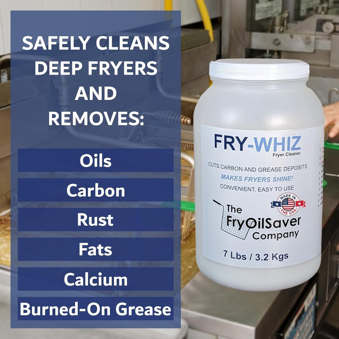 Fry-Whiz Deep Fryer Cleaner, Removes Carbon, Burned-On Grease, Fats, Food Stains & Rusts, Fryers Boil Out Powder for Cleaning Deep Fryers, Griddle, Cleaning Supplies for Food Service(Case of 4-Gallon)
