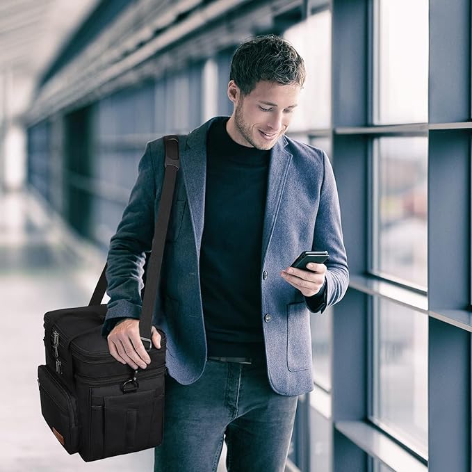 Maelstrom Lunch Box, 23L Insulated Lunch Bag, Expandable Double Deck Cooler Bag, Lightweight Leakproof Tote Bag With Side Tissue Pocket, Suit For Men and Women, Black