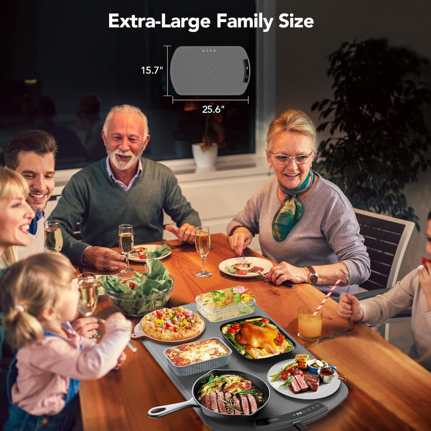 Food Warming Mat, Electric Warming Tray for Buffets & Parties, Silicone Heating Mat for Food with 9 Temperature Settings, Roll-Up Storage, 25.8"x15.6", Grey