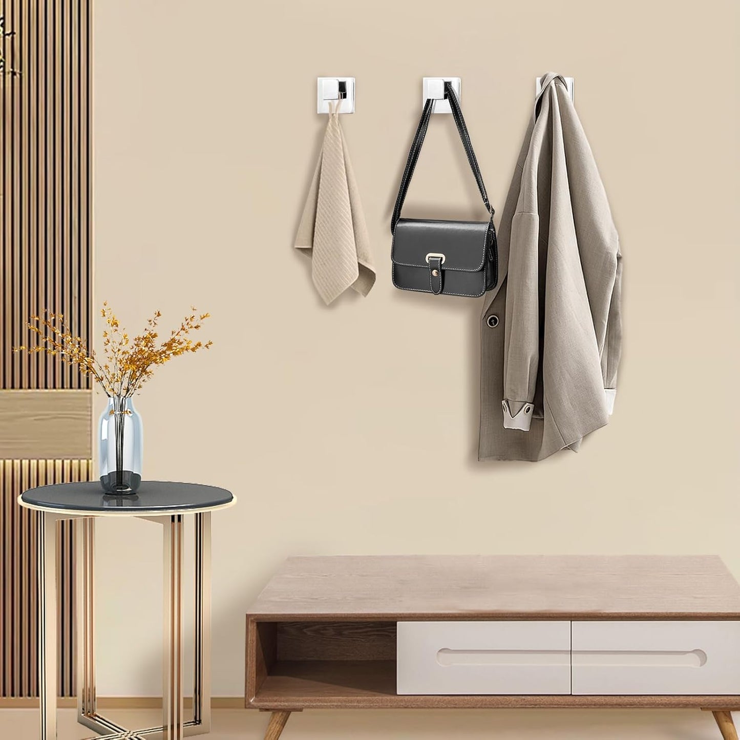 IBosins 4 Pack Towel Hooks Hand Towel Holder for Bathroom Wall Livingroom Bedroom Kitchen Closet Heavy Duty Stainless Steel Hook Hanger for Robe, Bath Towel, Coat (Square Polished Chrome)