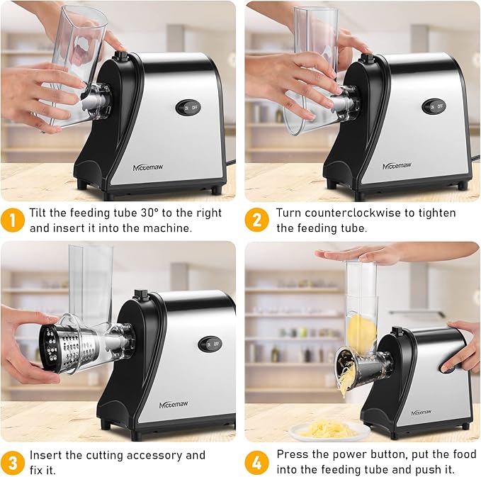 Nictemaw Electric Cheese Grater, 250W 5-in-1 Professional Cheese Grater Electric Vegetable Slicer, Electric Slicer Shredder for Veggies, Carrots, Carrot, Potatoes