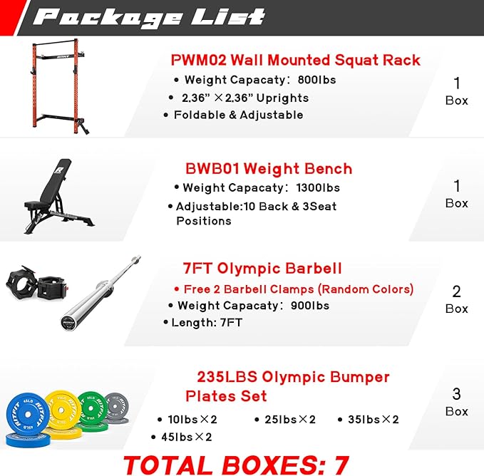 RitFit Multi-Functional Folding Squat Rack for Home Gym, 2.36'' x 2.36'' Wall Mounted Squat Rack with Attachments - Space Saving Squat Power Rack